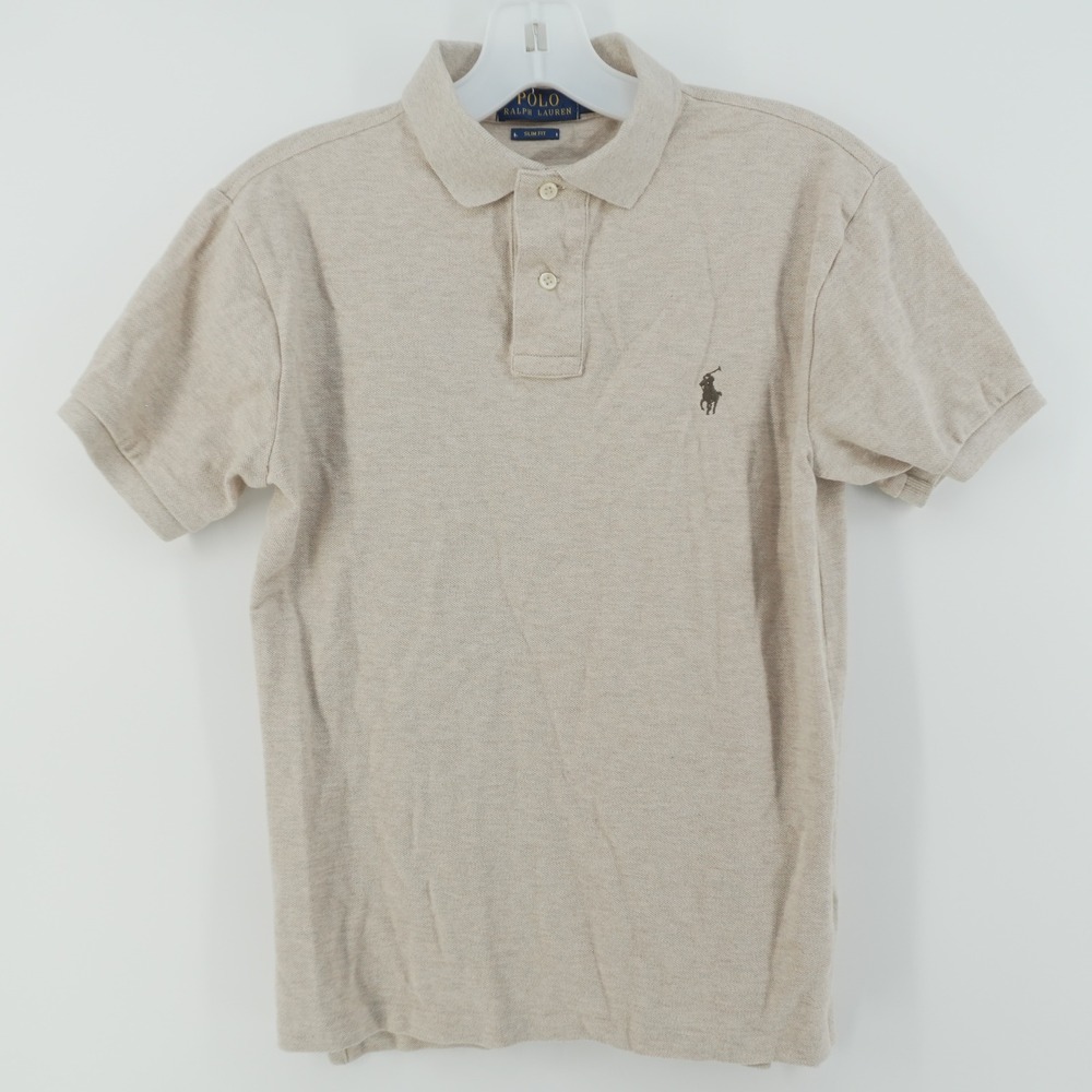 Polo Ralph Lauren Polo Shirt Kids Small S Beige Slim Fit Short Sleeve Pony Logo